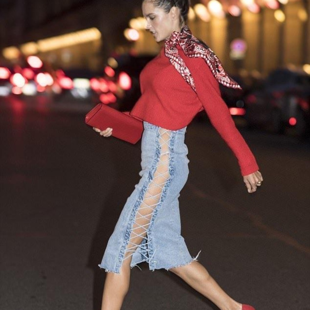 GRLFRND Lace Up Denim Skirt